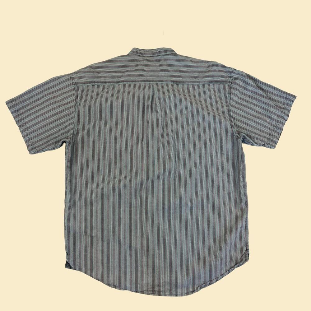 Vintage 1990s XL men's collarless shirt, purple/blue Basic Equipment Clothing Co - Picture 3 of 8